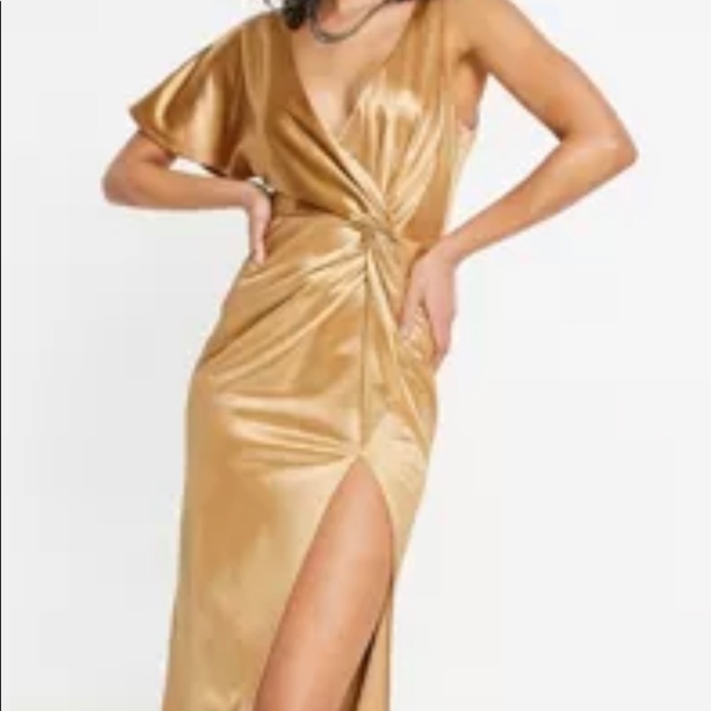 Tall dress by ASOS DESIGN, V-neck One-sleeve design Wrap, Leg Slit